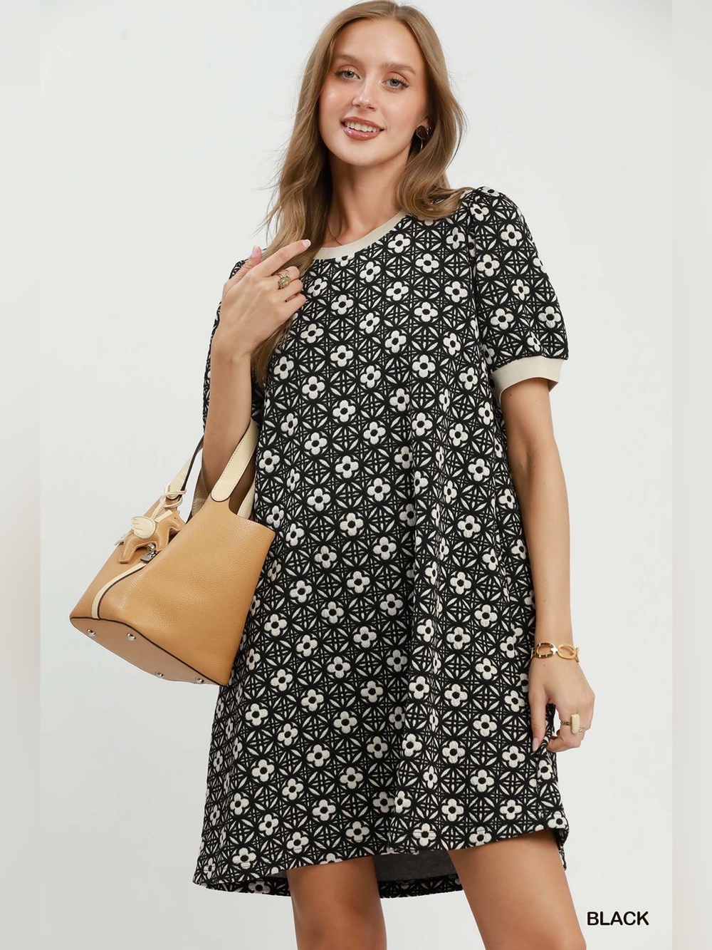 Umgee Floral Textured Puff Sleeve Mini Dress